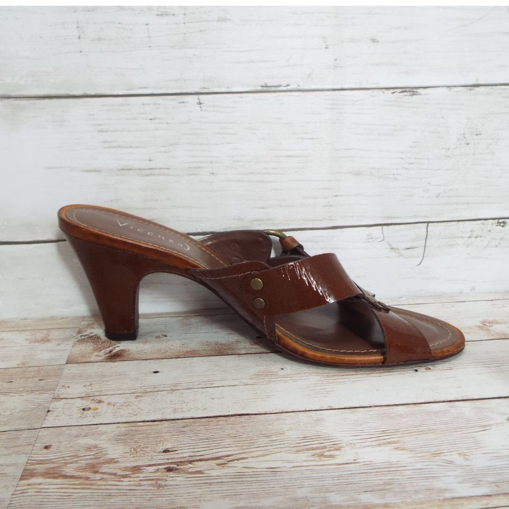 Vicenza Brown Leather Carmen Heeled Mule Sandals Size 39 - Picture 11 of 14